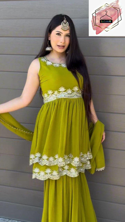GREEN SHARARA SET - (set of3)