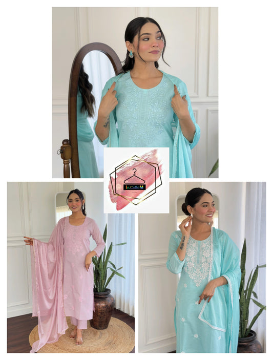 COTTON KURTA SET (PINK , SKY BLUE)
