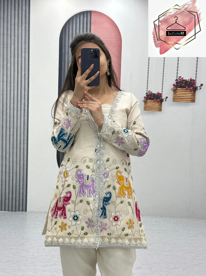 InCottoM -  OFF WHITE HEAVY EMBROIDERY CO-ORD SET