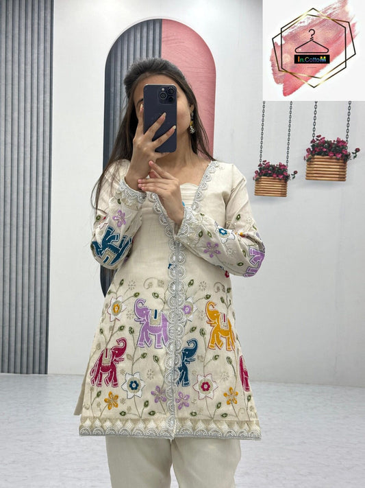 InCottoM -  OFF WHITE HEAVY EMBROIDERY CO-ORD SET