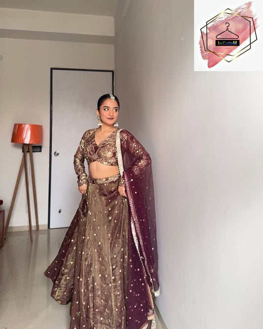 LETEST DESIGNER LEHENGA IN BROWN