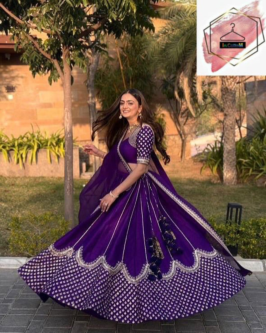 DESIGNER HEAVY EMBROIDERY GEORGETTE LEHENGA  IN PURPLE