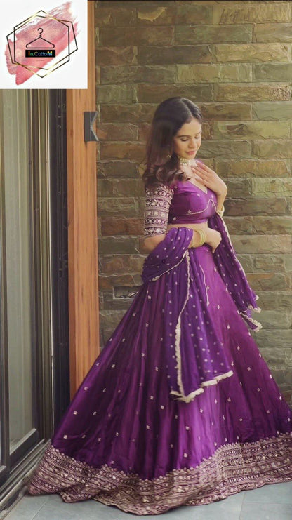 DESIGNER SATIN SILK  LEHENGA  IN PURPLE