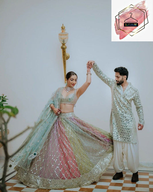 LETEST DESIGNER FAUX GEORGETTE HEAVY LEHENGA IN PISTA COLOUR