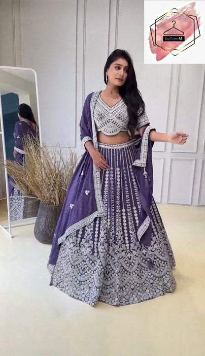 PURPLE LEHENGA WITH SEQUENCE WORK IN GEORGETTE