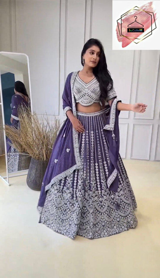 PURPLE LEHENGA WITH SEQUENCE WORK IN GEORGETTE