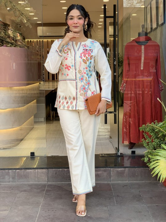 ELEGANT PEARL PREMIUM CO-ORD SET WITH EMBROIDERY WORK