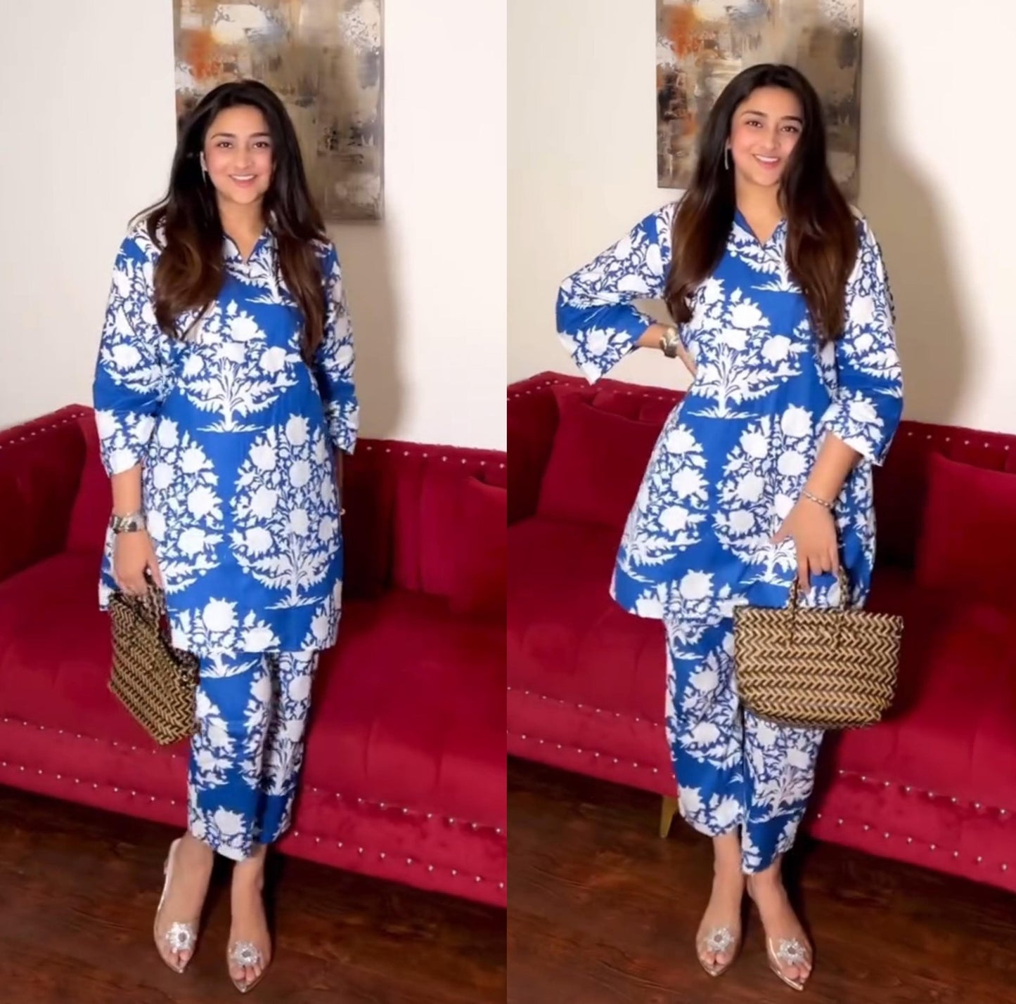 BLUE & WHITE PRINTED CO-ORD SET OF 2