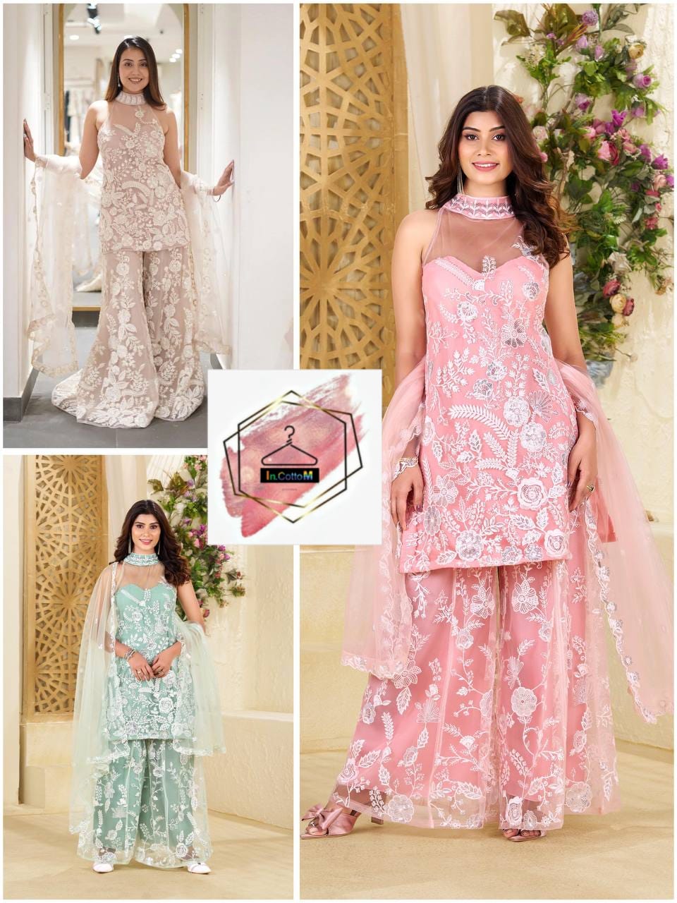 HALTER NECK KURTA AND PLAZZO SET WITH DUPATTA (3 New Colors added for Wedding and Occasion)