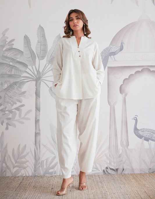 COTTON FLEX SOLID WHITE CO-ORD SET