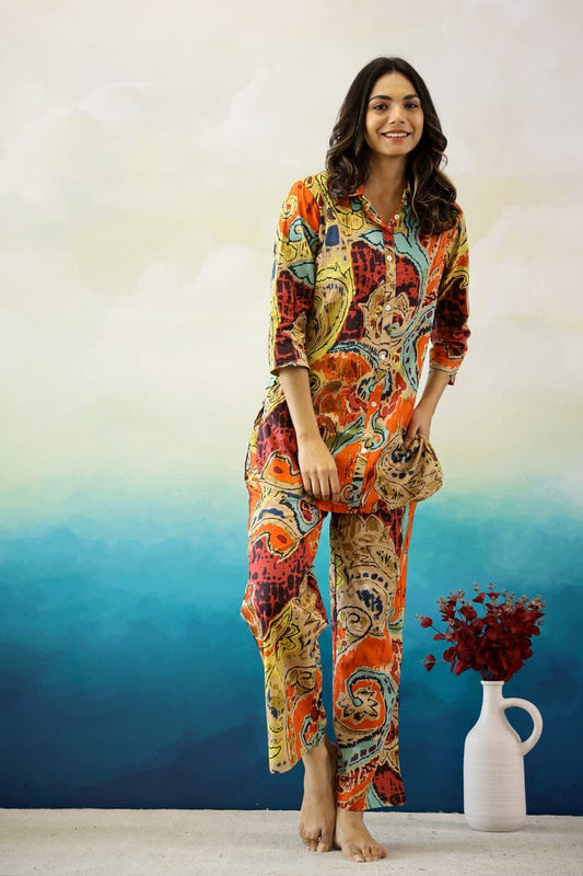 Rust Abstract Cotton Coord Set