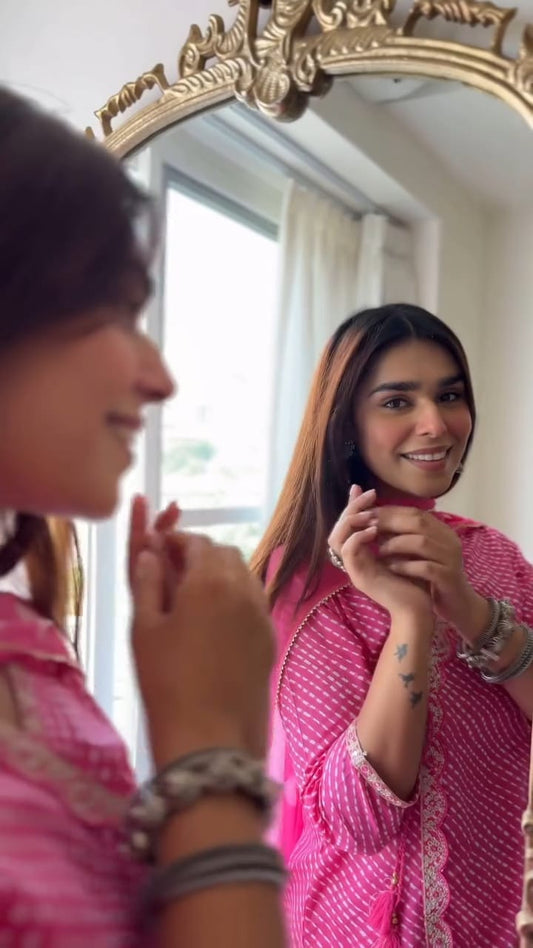 PINK COTTON SUIT SET EXUDES EFFORTLESS CHARM WITH ITS STRAIGHT-FIT ANGRAKHA -STYLE KURTA
