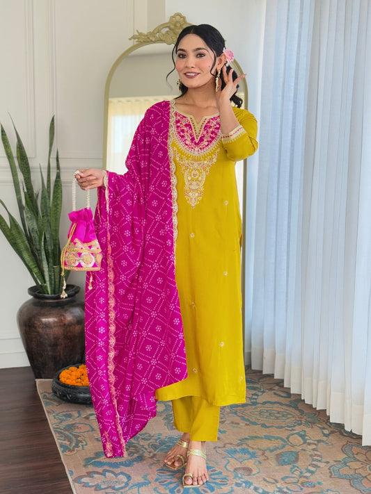 KURTA PANT DUPATTA SET PURE VISCOSE WITH EMBROIDERY SEQUENCE WORK