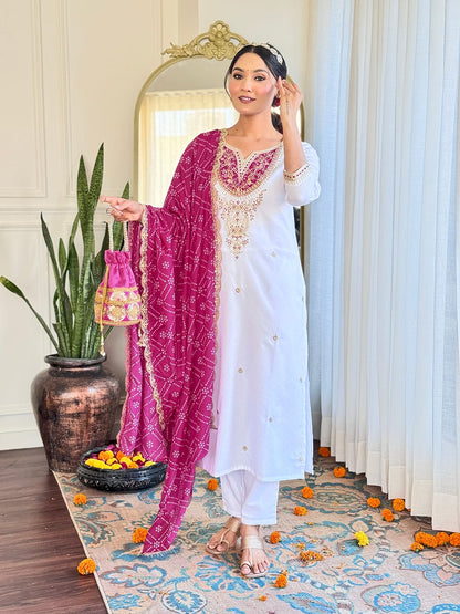KURTA PANT DUPATTA SET PURE VISCOSE WITH EMBROIDERY SEQUENCE WORK