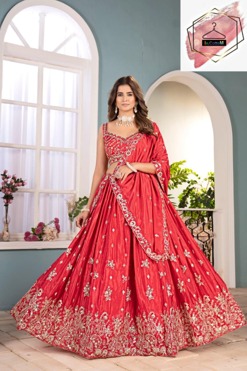 WEDDING SPECIAL - RED STYLISH LEHENGA IN SEQUENCE WORK