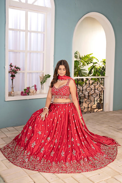 WEDDING SPECIAL - RED STYLISH LEHENGA IN SEQUENCE WORK
