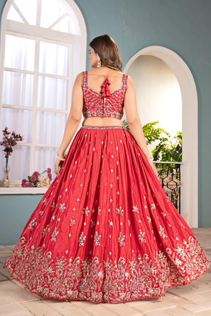 WEDDING SPECIAL - RED STYLISH LEHENGA IN SEQUENCE WORK