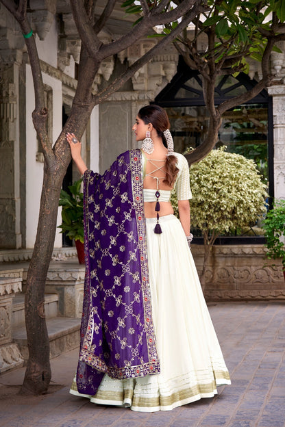 PURE RAYON LEHENGA IN WHITE & PURPLE