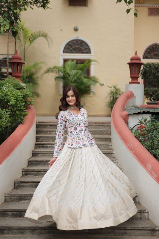 STYLISH WHITE TOP & LEHENGA