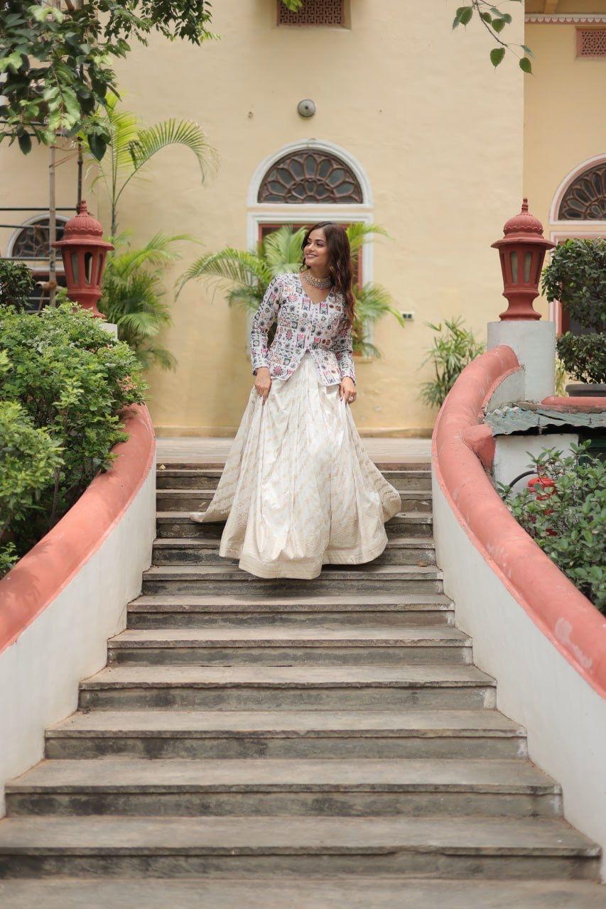 STYLISH WHITE TOP & LEHENGA