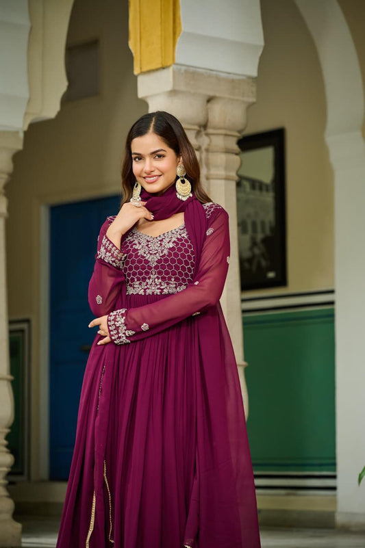 HEAVY ANARKALI IN WINE (SET OF 2)