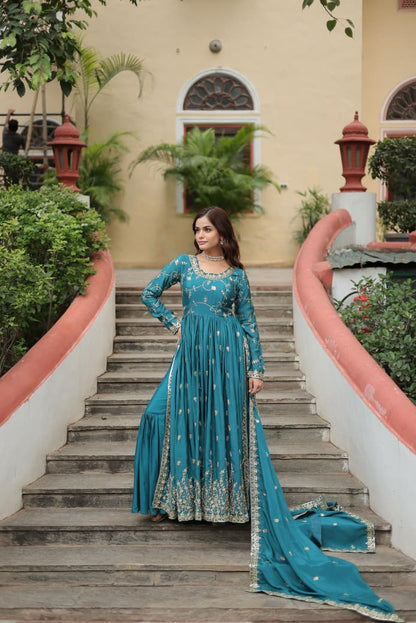 CHINON WITH SEQUENCE EMBROIDERY WORK ANARAKLI GOWN
