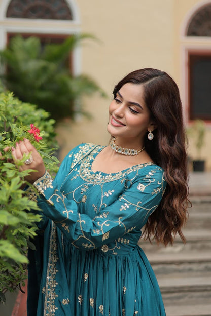 CHINON WITH SEQUENCE EMBROIDERY WORK ANARAKLI GOWN