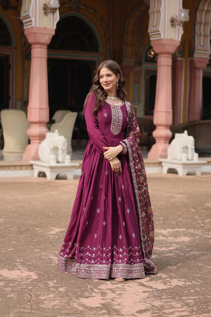 CHINON SEQUENCE EMBROIDERY WORK ANARKALI GOWN