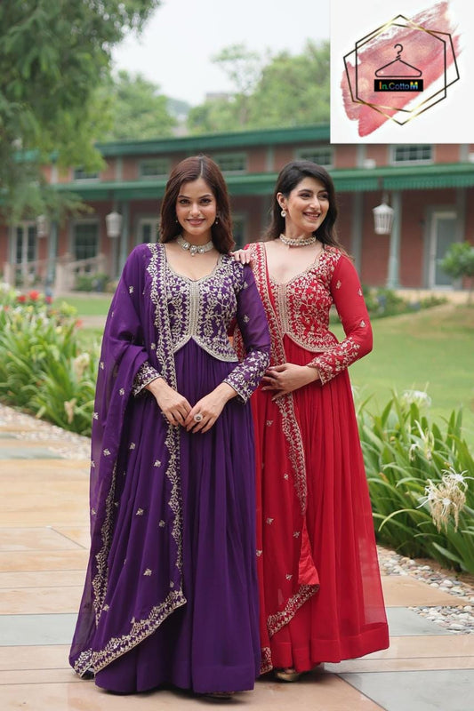 FAUX BLOOMING ANARKALI GOWN WITH SEQUENCE MULTI & ZARI EMBROIDERY WORK