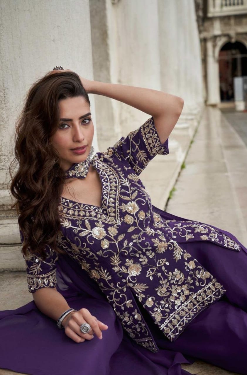 SAYURI BELA ORGANZA SILK DESIGNER INDO WESTERN 3 PCS SET