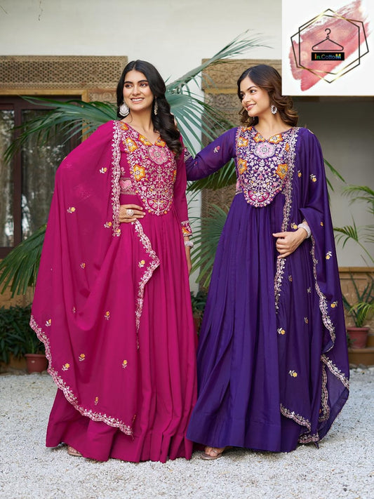 DESIGNER STAR GEORGETTE GOWN WITH SEQUENCE EMBROIDERY DUPATTA