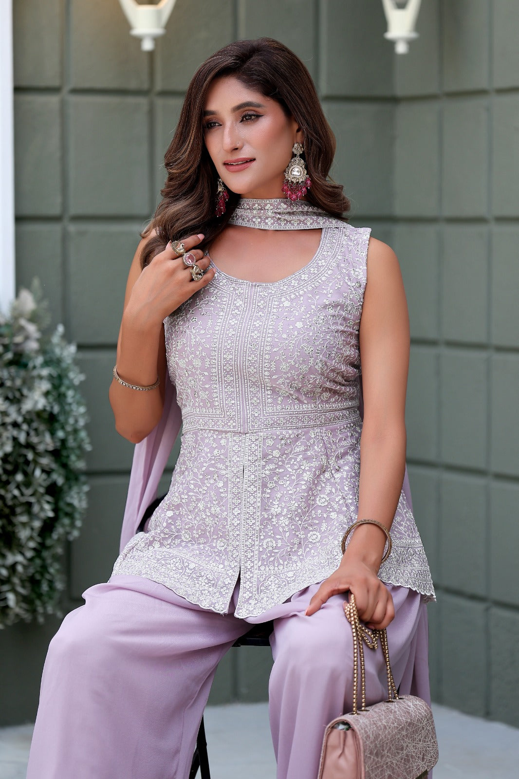 DESIGNER PLAZZO  SUIT WITH EMBROIDERY  SEQUENCE WORK