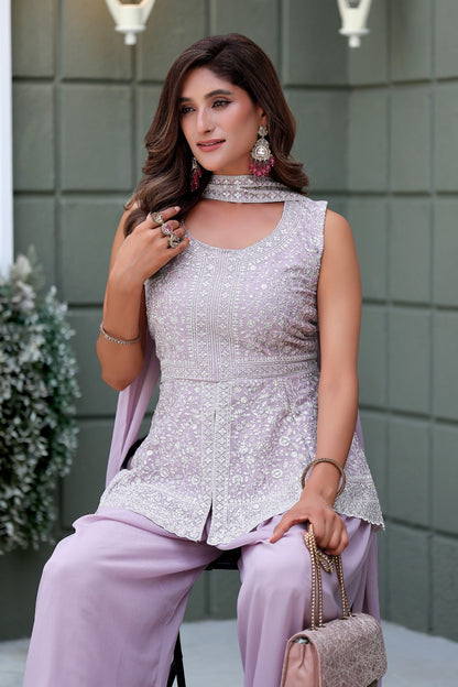 DESIGNER PLAZZO  SUIT WITH EMBROIDERY  SEQUENCE WORK