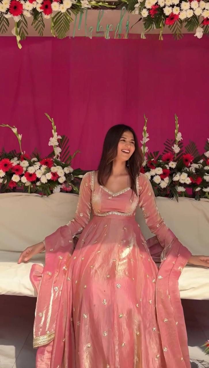 PREMIUM FENDY SILK ANARAKLI SUIT SET IN PINK