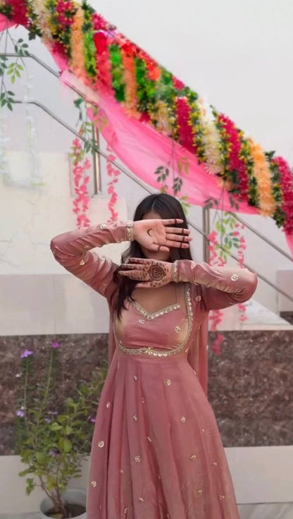 PREMIUM FENDY SILK ANARAKLI SUIT SET IN PINK