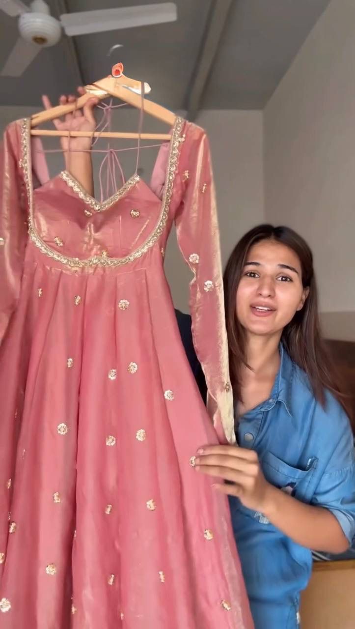 PREMIUM FENDY SILK ANARAKLI SUIT SET IN PINK