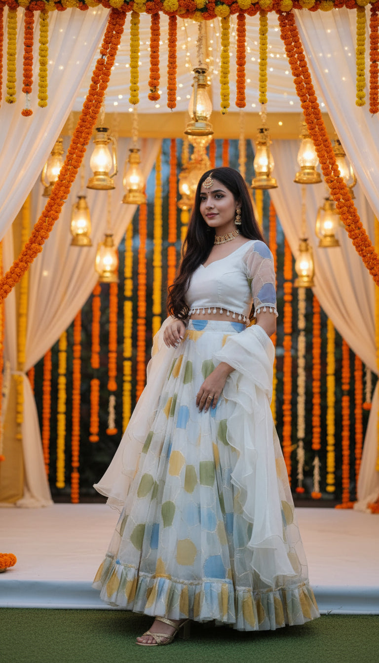 ZARINA- WEDDING SPECIAL ORGANZA HAND PAINTED LAHENGA SET (Fully Stitched)