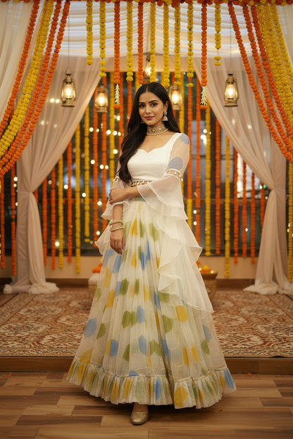 ZARINA- WEDDING SPECIAL ORGANZA HAND PAINTED LAHENGA SET (Fully Stitched)