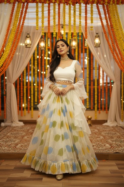 ZARINA- WEDDING SPECIAL ORGANZA HAND PAINTED LAHENGA SET (Fully Stitched)