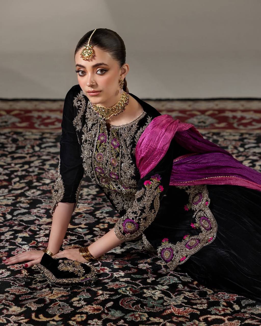 TWIRL IN ELEGANCE EXCLUSIVE FARSI SALWAR SUIT IN FRENCH CRAPE FABRIC TOP PANT DUPATTA