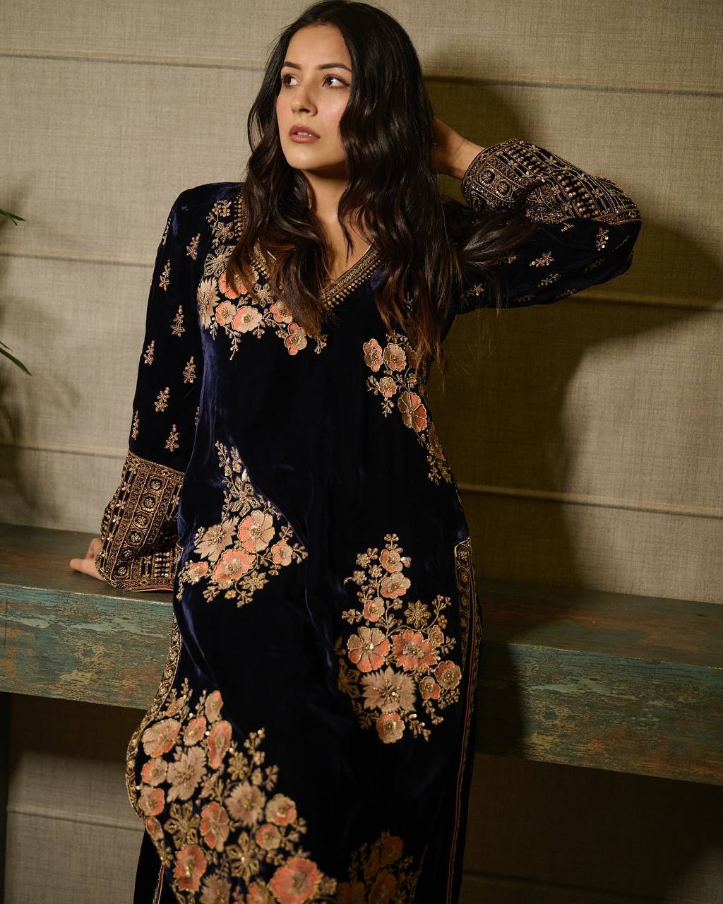 SHEHNAAZ GILL - SILK ROYAL VELVET SUIT SET