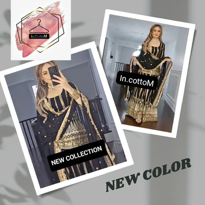 SHIMAR DESIGNER - BLACK GEORGETTE  EMBROIDERY WORK SHARARA SUIT