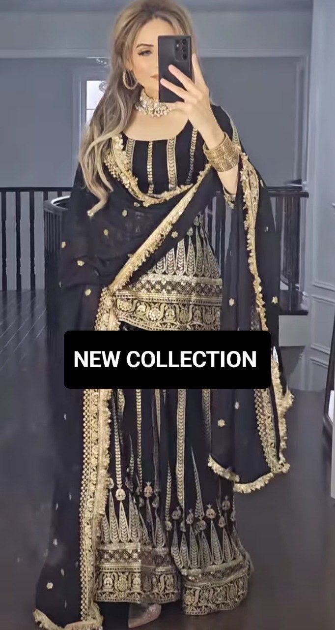 SHIMAR DESIGNER - BLACK GEORGETTE  EMBROIDERY WORK SHARARA SUIT