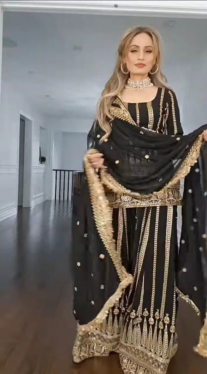 SHIMAR DESIGNER - BLACK GEORGETTE  EMBROIDERY WORK SHARARA SUIT