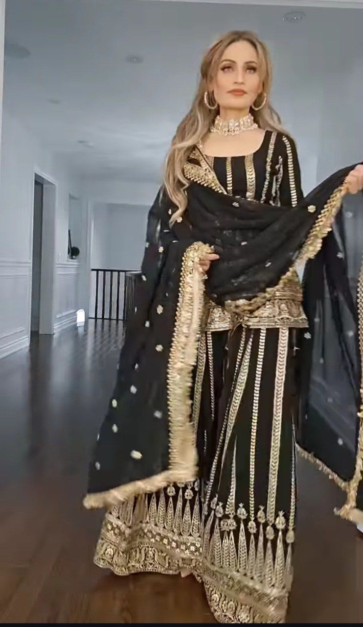 SHIMAR DESIGNER - BLACK GEORGETTE  EMBROIDERY WORK SHARARA SUIT