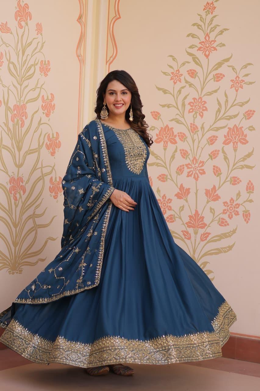 STAR GEORGETTE EMBROIDERY WORK ANARKALI GOWN