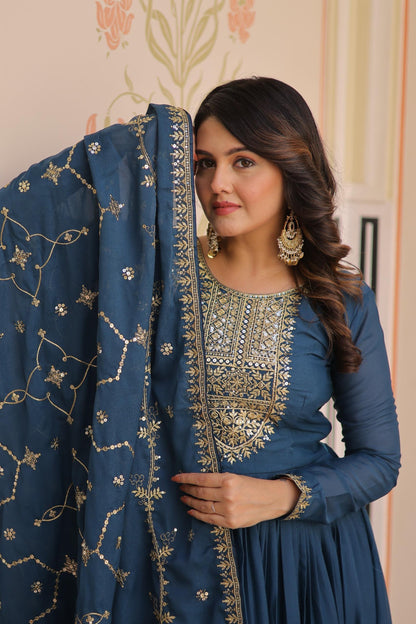 STAR GEORGETTE EMBROIDERY WORK ANARKALI GOWN