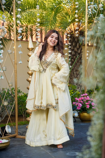 OFF WHITE- IVORY SHEESHMAHAL SHARARA SET