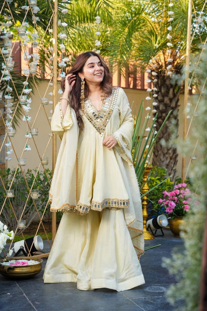 OFF WHITE- IVORY SHEESHMAHAL SHARARA SET