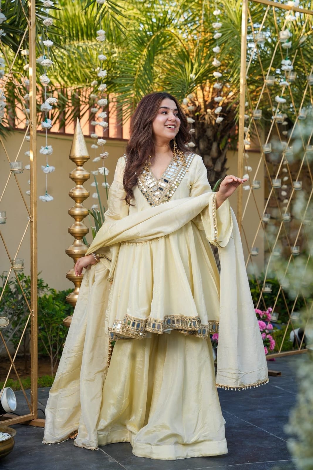 OFF WHITE- IVORY SHEESHMAHAL SHARARA SET